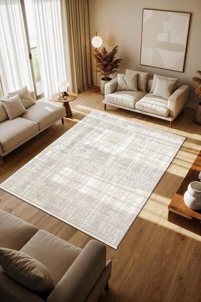 Cotto Home Cotto Motto TT004A Krem Halı Modern Desen Pamuk Taban Yıkanabilir Salon Mutfak Oturma Odası Halısı