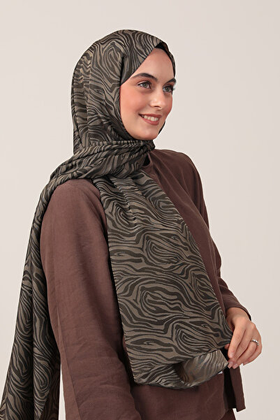 ipekistanbul Şal jacquard cu două feţe mătăsoase - Zebră - Verde kaki