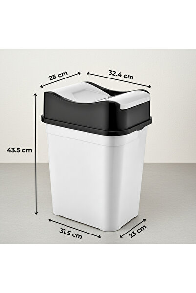 Köken 22L Trash Can, Swing Lid, Kitchen Bathroom Office Waste Bin, Compact, Grey-Black