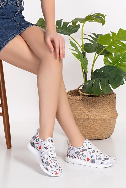 Nur Ortopedi Λευκά ορθοπεδικά αθλητικά παπούτσια με μοτίβο Nurse Life, λινάρι...