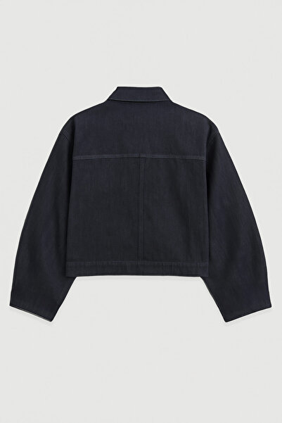 Bluewhite Women's Oversize Navy Blue Denim Jacket Shirt with Pockets