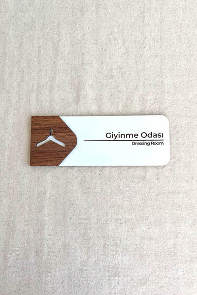 Kuzeylina Giyinme Odası Kapı Tabelası – MDF Yönlendirme Levhası | 19x7 cm Çif...