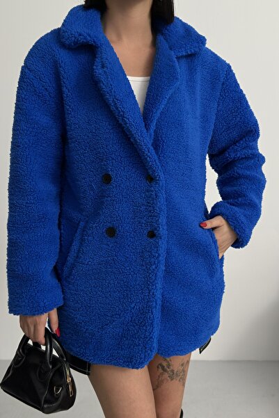 ALFUDO Moda Collection Winter Women's Teddy Saks Blue Coat