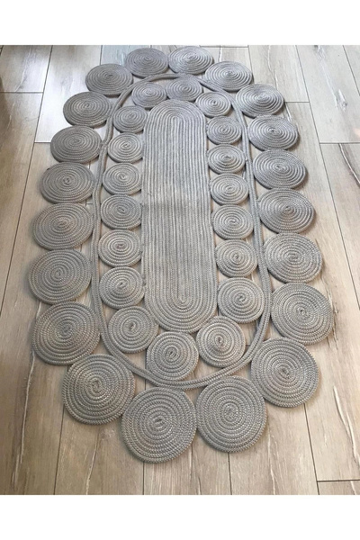 Grey Oval Wicker Rug - Grey Oval Jute Rug - Grey Knitted Jute Rug