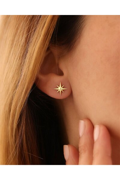 İNDİGO TAKI Sade Minik Kutup Yıldızı 14 Ayar Altın Küpe