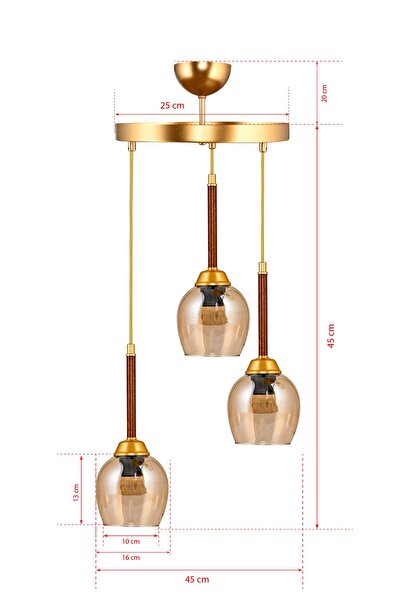 DEDE Üçlü Tepsili Sarkıt Avize Ceviz Bal Camlı