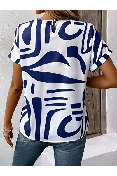 MODA Γυναικεία μπλούζα με κοντό μανίκι με στρογγυλή λαιμόκοψη με σχέδιο
