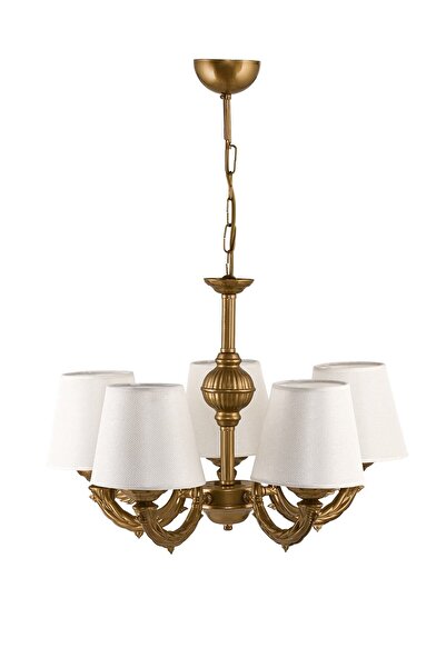 DEDE Beş Kollu Riga Zamak Avize Eskitme Boyalı Krem Şapkalı.