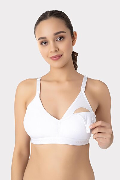 Arma Yıldız Nursing Bra with Removable Pads Set of 3 White Cotton Does Not Show Nipples