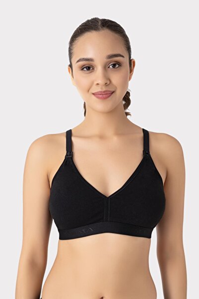 Arma Yıldız Nursing Bra with Removable Pads Set of 3 Black Cotton Does Not Show Nipples