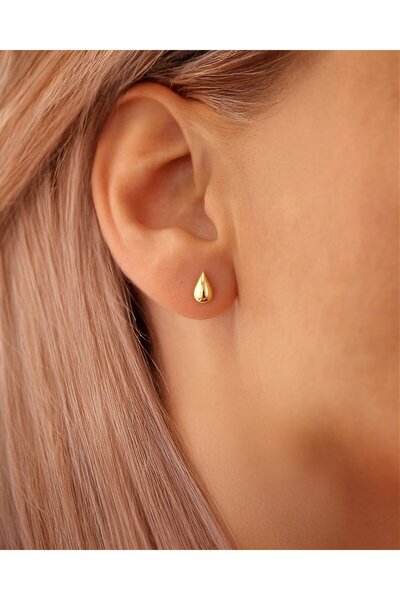 İNDİGO TAKI Minik Gözyaşı Damlası 14 Ayar Altın Küpe