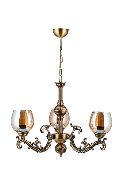 DEDE ÜÇ KOLLU SAVA ZAMAK AVİZE BAL RENGİ CAMLI