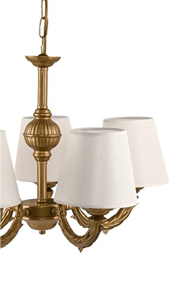 DEDE Beş Kollu Riga Zamak Avize Eskitme Boyalı Krem Şapkalı.