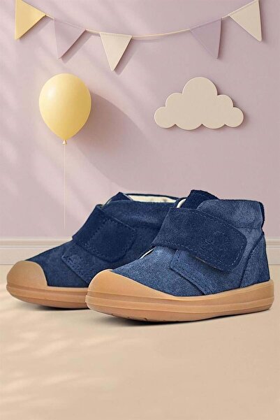 Rakerplus Yoohoo Hakiki Deri Koyu Lacivert Cırtlı Unisex Bebek Bot