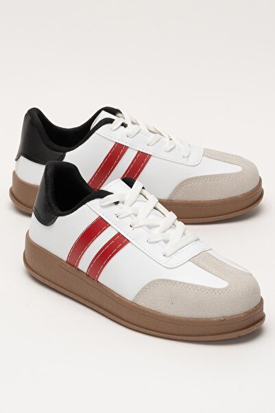 Liger Unisex Rahat Hafif Spor Ayakkabı BEYAZ - KIRMIZI