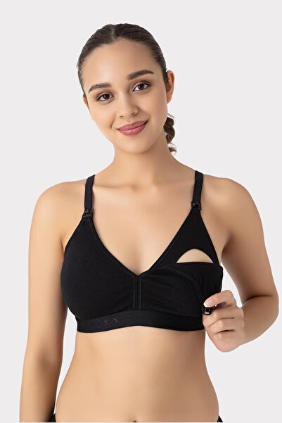 Arma Yıldız Nursing Bra with Removable Pads Set of 3 Black Cotton Does Not Show Nipples