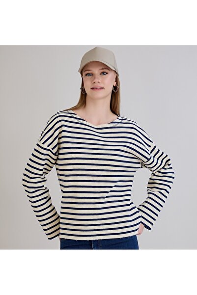 Sortie Hanorac pentru femei guler rotund cu detaliu de cusătură, cu dungi, cu...