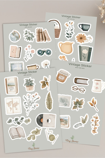 tinystoriestr Vintage Sticker Seti– Ajanda, Defter,Bullet Journal,Scrapbook