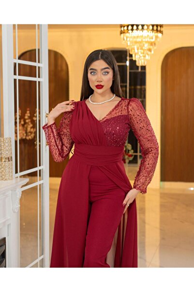 CAREZZA Éclore - Tül Kol & Drapeli Şifon Pelerin Detaylı Tulum Abiye