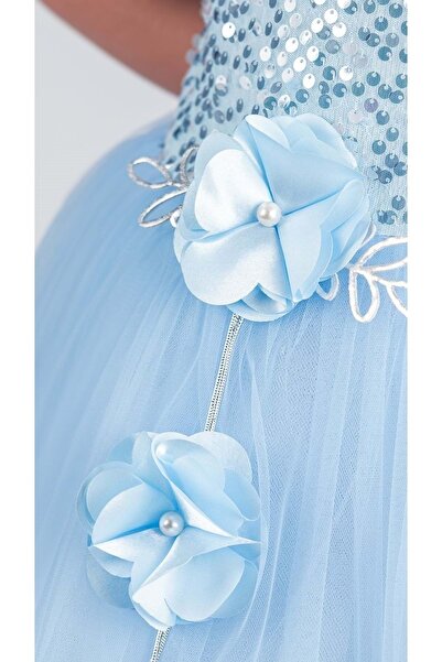 Mnk Baby&Kids Kız Çocuk Etek Ucu Pullu Venna Abiye Elbise M00761 MAVİ