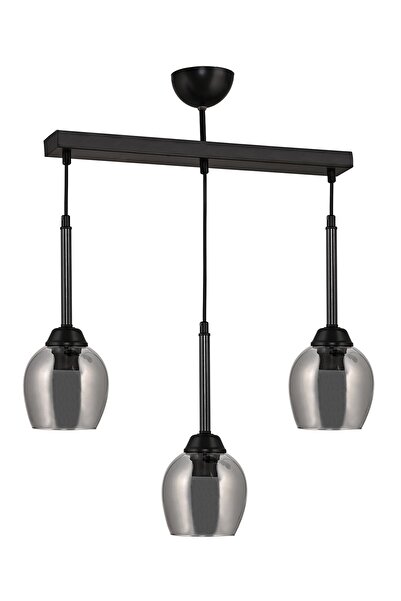 DEDE Cakalı Üçlü Sarkıt Avize Siyah Füme Camlı