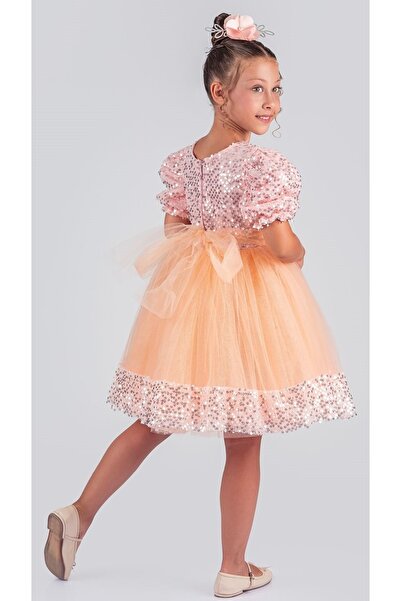 Mnk Baby&Kids Kız Çocuk Etek Ucu Pullu Venna Abiye Elbise M00761 SOMON