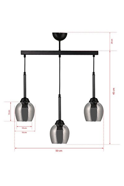 DEDE Cakalı Üçlü Sarkıt Avize Siyah Füme Camlı