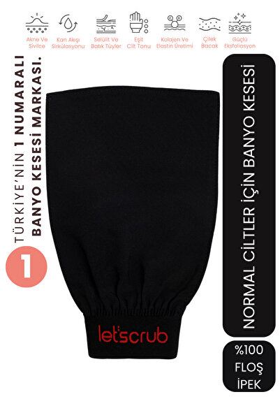 LET'SCRUB Üçgen Siyah Banyo Duş Kesesi Peeling Eldiveni %100 Floş Ipek Unisex Selülit Giderici