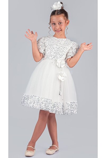 Mnk Baby&Kids Κοριτσίστικη Παγιέτα Βραδινό Φόρεμα Venna M00761 ΛΕΥΚΟ