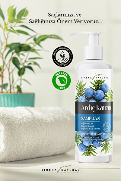 Jimena Natural Ardıç Katran Şampuan 500ml - Yağlanma, Dökülme ve Kepek Karşıtı, Bitkisel, Parabensiz