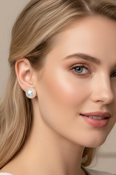 bymissmücevherat Işıltılı 925 Ayar Gümüş Inci Küpe 10 Mm