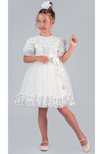 Mnk Baby&Kids Κοριτσίστικη Παγιέτα Βραδινό Φόρεμα Venna M00761 ΛΕΥΚΟ