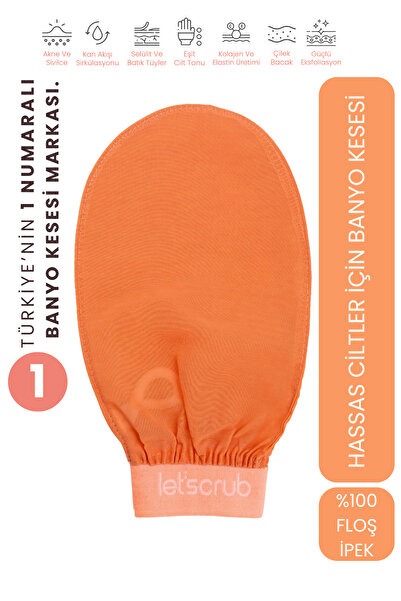LET'SCRUB Yavruağzı Lastikli Banyo Duş Kesesi Peeling Eldiveni %100 Floş Ipek Hassas Ciltler Için
