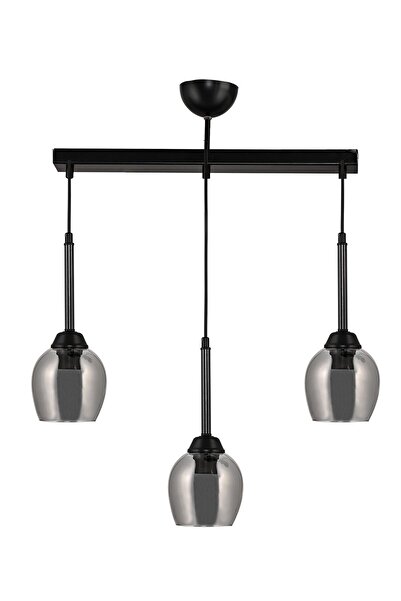 DEDE Cakalı Üçlü Sarkıt Avize Siyah Füme Camlı