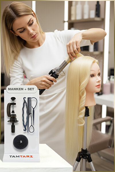 Lgskozmetik 70 Cm Kuaför Eğitim Mankeni Platin / Masa Aparatı / Örgü Seti / T...