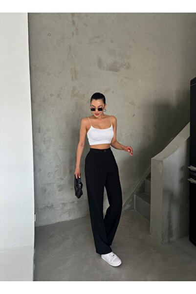 Laluvia Detailní kalhoty Palazzo s černými knoflíky