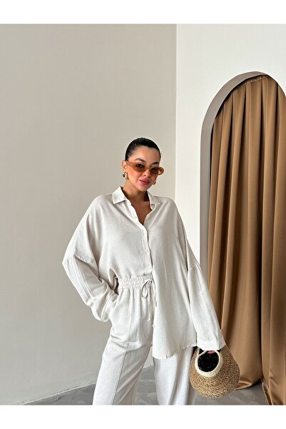 Laluvia Gray Linen Shirt Shalwar Trousers Set