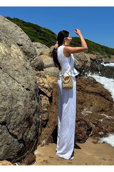 Laluvia Σετ παντελόνι με γιλέκο με κουμπιά από 100% βαμβάκι σε χρώμα πέτρας