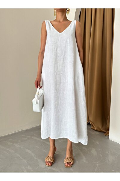 Laluvia Rochie 100% in bej cu bretele groase