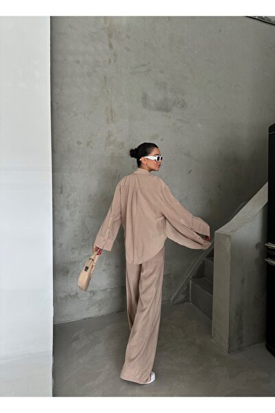 Laluvia Orange Textured Shirt Pants Set