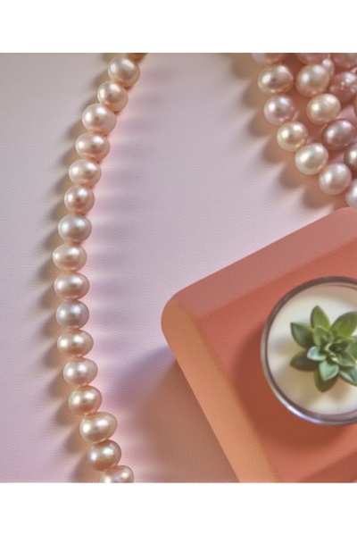 Mudita Tasarım pembe orijinal gerçek doğal tatlı su incisi kolye 7-8 mm