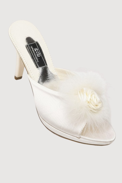 vory Women's Ecru Heeled Feathered Rose Detailed House Slippers Daily Dowry Gift Vr.Gc.01.T90.Y19