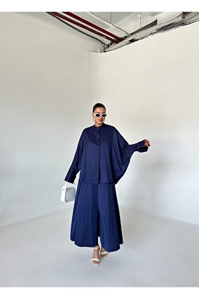 Laluvia Sötétkék denevér ujjú ing és nadrág szett