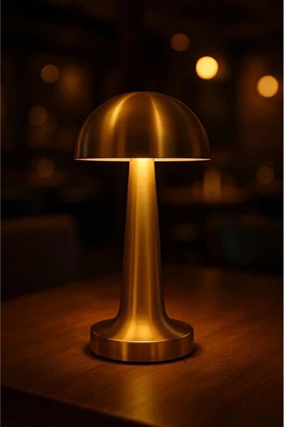 Aron Girişim Dokunmatik Mantar Masa Lambası Gold Kasa 3 Işık Renkli Şarjlı Masa Lambası