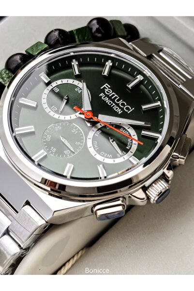Ferrucci Function (FONKSİYONLARI AKTİF) Gümüş Yeşil Renk Çelik Kordon Tasarım...