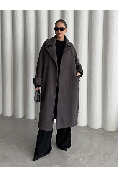 Laluvia Palton lung din cașmir New Tokyo antracit- 509029