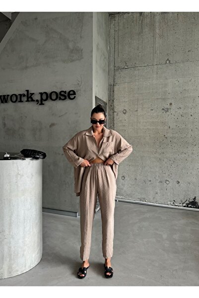 Laluvia Brown Modal Fabric Shirt Trousers Set