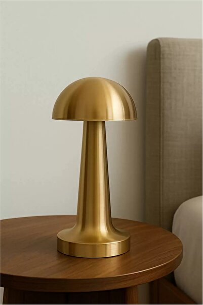 Aron Girişim Dokunmatik Mantar Masa Lambası Gold Kasa 3 Işık Renkli Şarjlı Masa Lambası