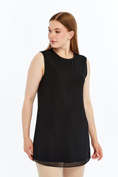 MODA İKNA Kadın Giyim Ön Şifon Kaplama Sıfır Yaka Kolsuz Tunik/İçlik