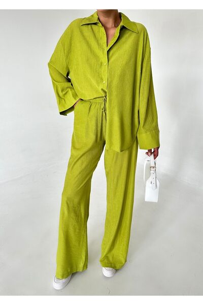 Laluvia Orangefarbenes Hemd-Hosen-Set mit Struktur